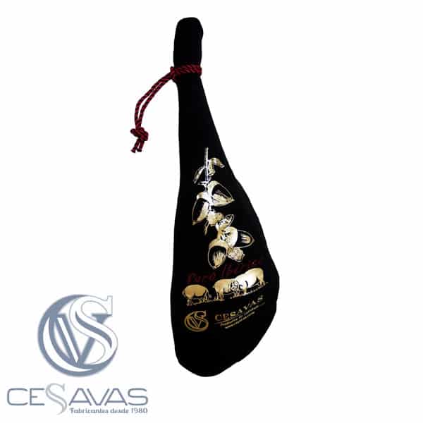 Black ham case with golden print (pure iberico) and with black and red cord